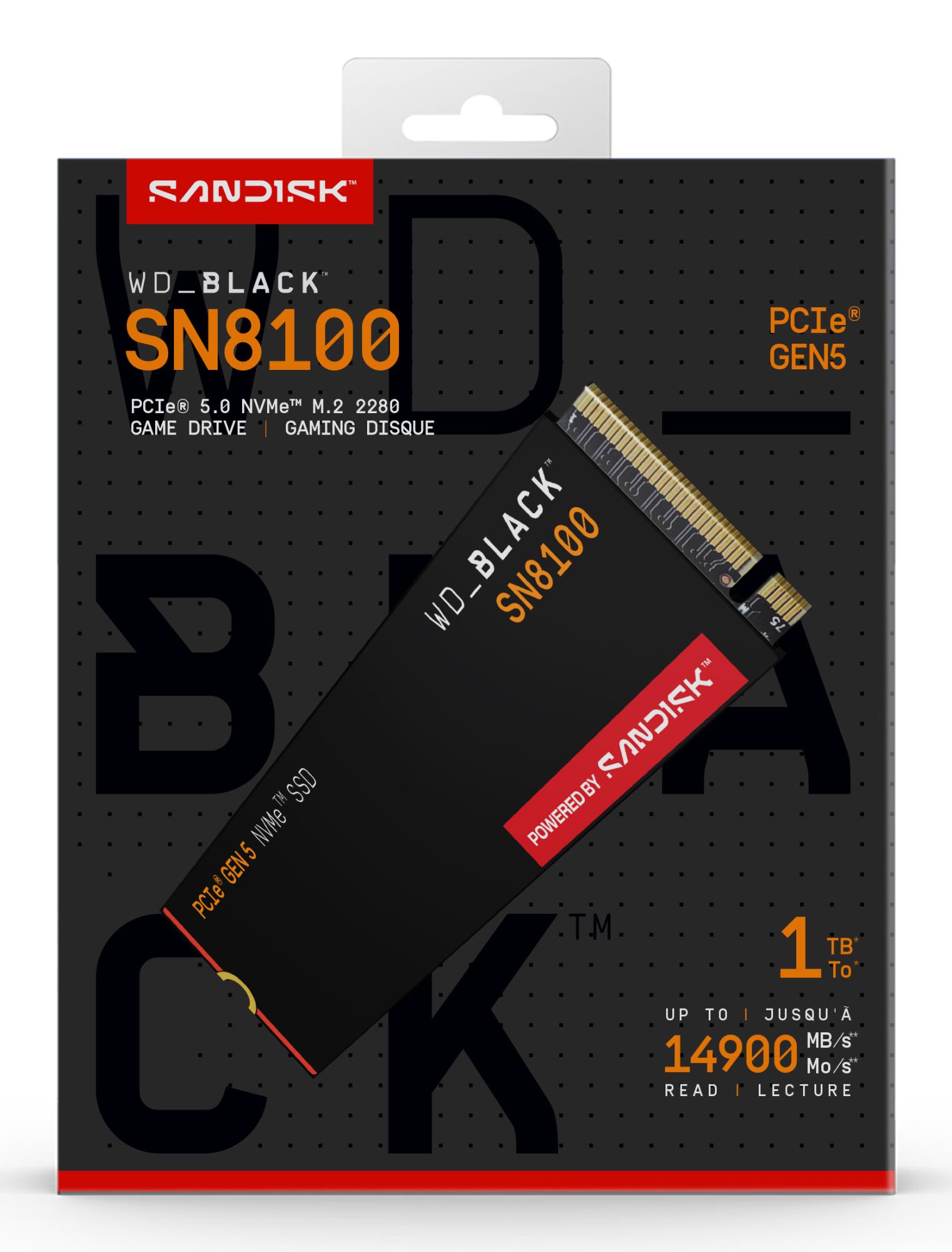 SSD SANDISK 2400xTBW rating NVMe Yes PCI Express 5.0 M.2 1000 GB POWERED BY SANDISK Black SN8100 WDS100T1X0M