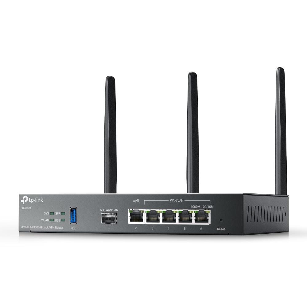 Wireless Router TP-LINK Omada AX3000 Gigabit VPN Router Data speed 3000 Mbit/s Ethernet WAN Yes WAN connection type SFP Ethernet LAN Yes 4xLAN ports USB port Yes ER706W