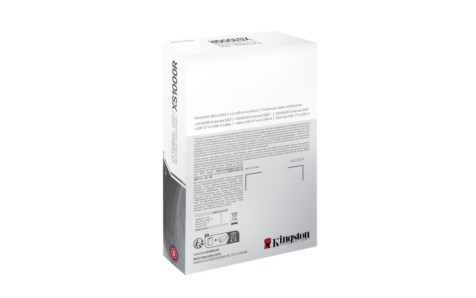 External SSD KINGSTON XS1000 2TB USB 3.2 Write speed 1000 MBytes/sec Read speed 1050 MBytes/sec SXS1000R/2000G