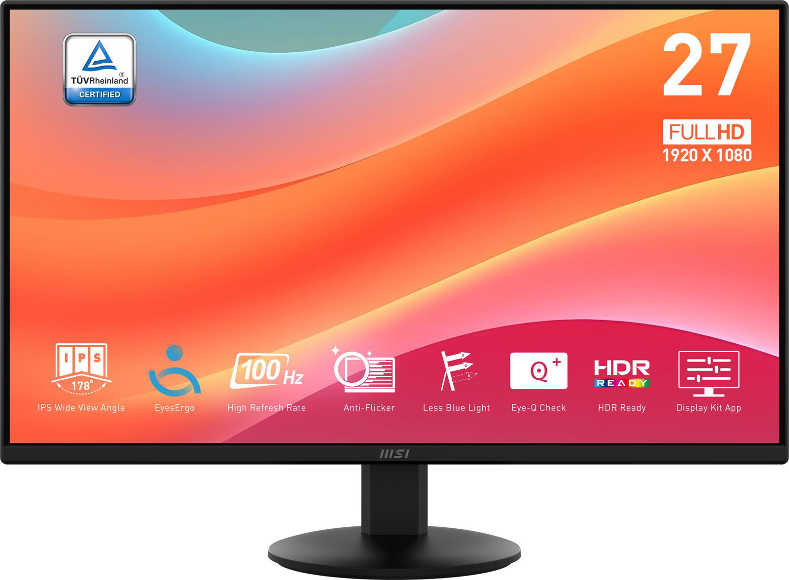 LCD Monitor MSI PRO MP272L 27 Business Matte Panel IPS 1920x1080 16:9 100Hz 1 ms Tilt Colour Black PROMP272L