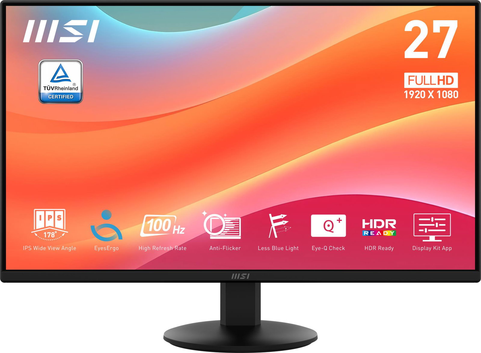 LCD Monitor MSI PRO MP272L 27 Business Matte Panel IPS 1920x1080 16:9 100Hz 1 ms Tilt Colour Black PROMP272L