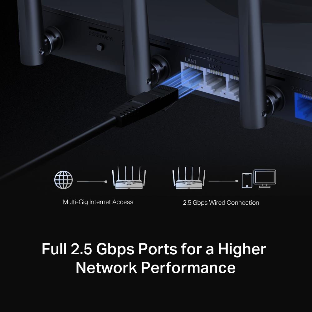 Wireless Router MERCUSYS Router IEEE 802.11a/b/g IEEE 802.11n IEEE 802.11ac IEEE 802.11ax 3x2.5GbE LAN \ WAN ports 1 Number of antennas 6 MR47BE