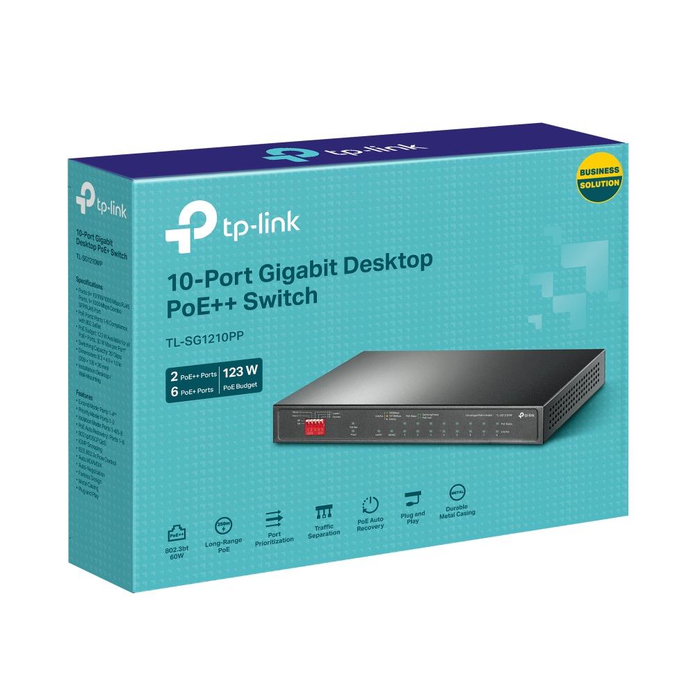 Switch TP-LINK TL-SG1210PP 9x10Base-T 100Base-TX 1000Base-T 1x10/100/1000BASE-T/SFP combo PoE+ ports 6 TL-SG1210PP