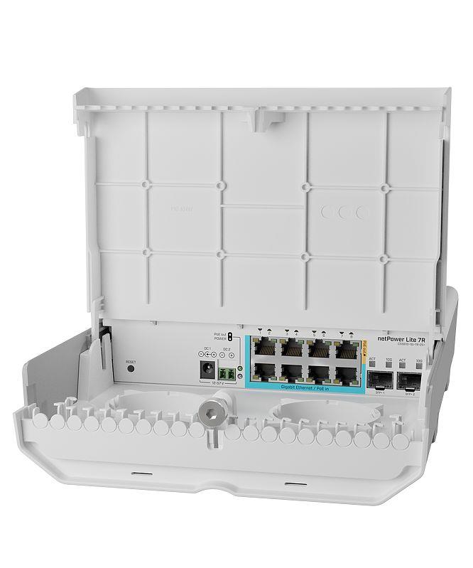 Switch MIKROTIK netPower Lite 7R 8xRJ-45 ports RJ-45 Ports Type Gigabit Ethernet (10/100/1000) 2xSFP+ module slots quantity 10G support Yes Power over Ethernet (PoE) Yes CSS610-1GI-7R-2S+OUT