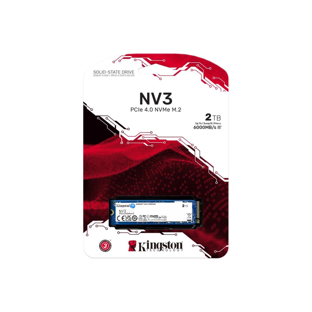SSD KINGSTON NV3 2TB M.2 PCIE NVMe 3D NAND Write speed 5000 MBytes/sec Read speed 6000 MBytes/sec TBW 640 TB MTBF 200000 hours SNV3S/2000G