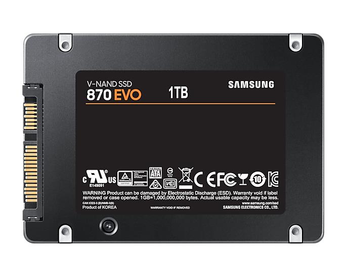 SSD SAMSUNG 870 EVO 1TB SATA SATA 3.0 MLC Write speed 530 MBytes/sec Read speed 560 MBytes/sec 2,5 TBW 600 TB MTBF 1500000 hours MZ-77E1T0B/EU