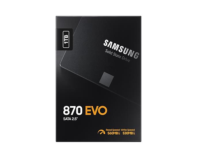 SSD SAMSUNG 870 EVO 1TB SATA SATA 3.0 MLC Write speed 530 MBytes/sec Read speed 560 MBytes/sec 2,5 TBW 600 TB MTBF 1500000 hours MZ-77E1T0B/EU