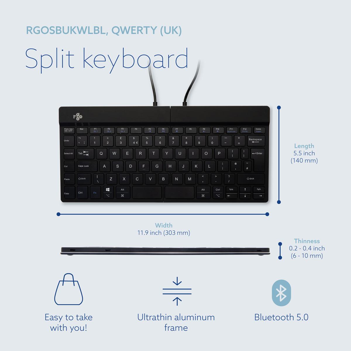 KEYBOARD WRL COMPACT BREAK/BLACK RGOSBUKWLBL R-GO TOOLS
