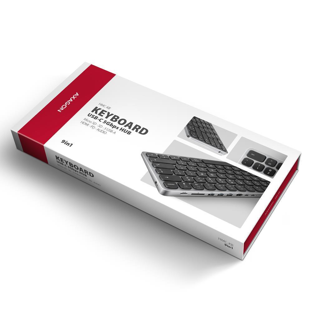 KEYBOARD + I/O HUB 9IN1/0.6M HMC-KB-GE AXAGON