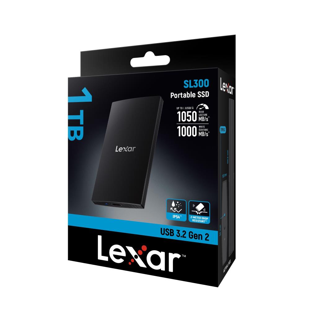 External SSD LEXAR SL300 1TB USB-C Write speed 1000 MBytes/sec Read speed 1050 MBytes/sec LSL300001T-RNBNG