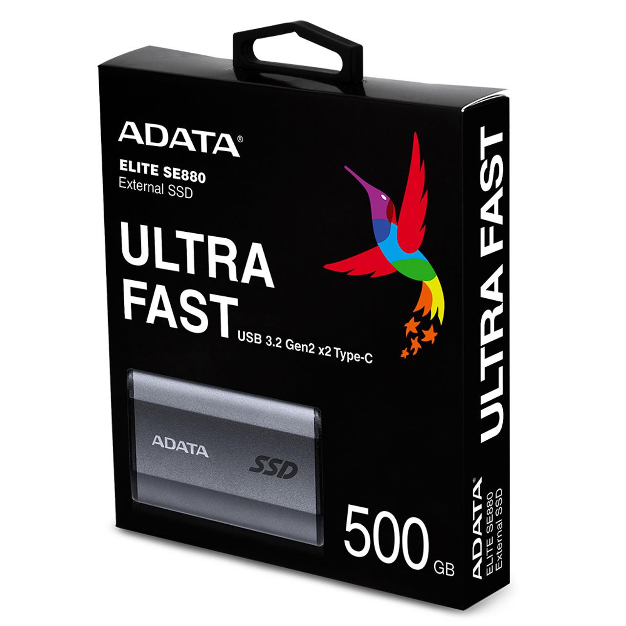 External SSD ADATA SE880 500GB USB-C Write speed 2000 MBytes/sec Read speed 2000 MBytes/sec AELI-SE880-500GCGY