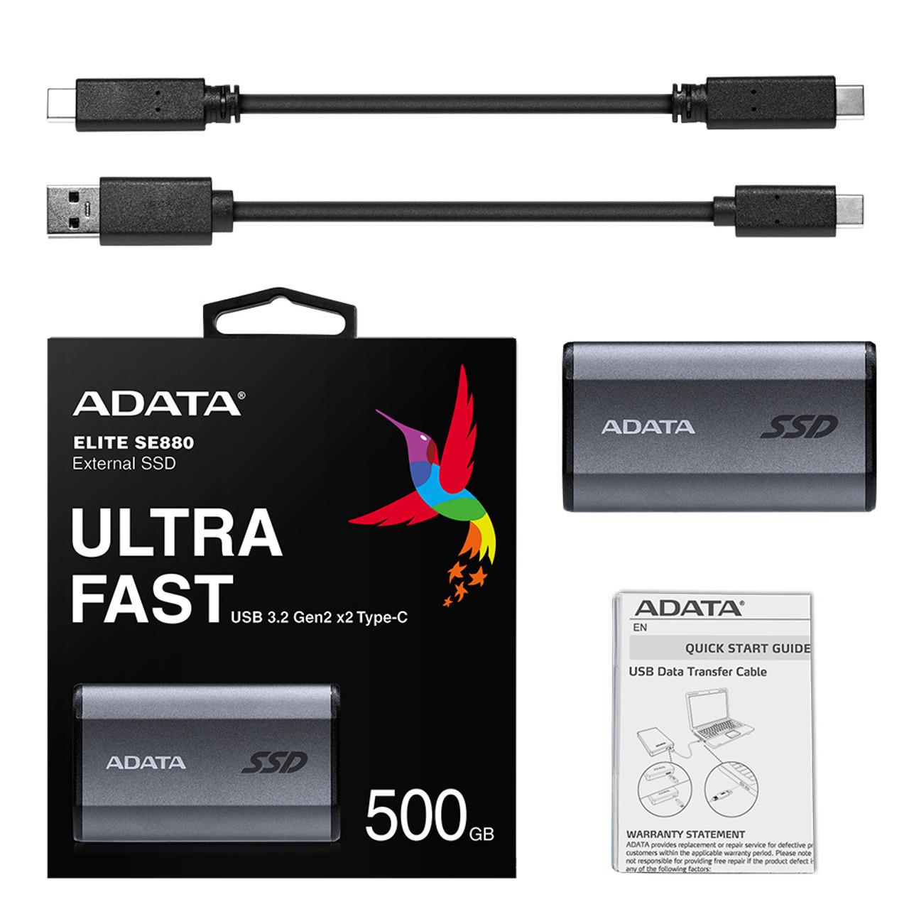 External SSD ADATA SE880 500GB USB-C Write speed 2000 MBytes/sec Read speed 2000 MBytes/sec AELI-SE880-500GCGY
