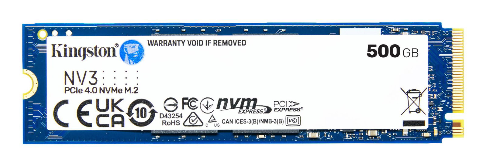 SSD KINGSTON NV3 500GB M.2 PCIE NVMe 3D NAND Write speed 3000 MBytes/sec Read speed 5000 MBytes/sec TBW 160 TB MTBF 200000 hours SNV3S/500G