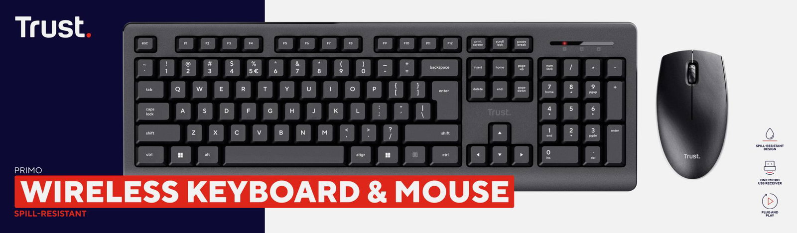 KEYBOARD +MOUSE WRL PRIMO SET/ENG 25347 TRUST
