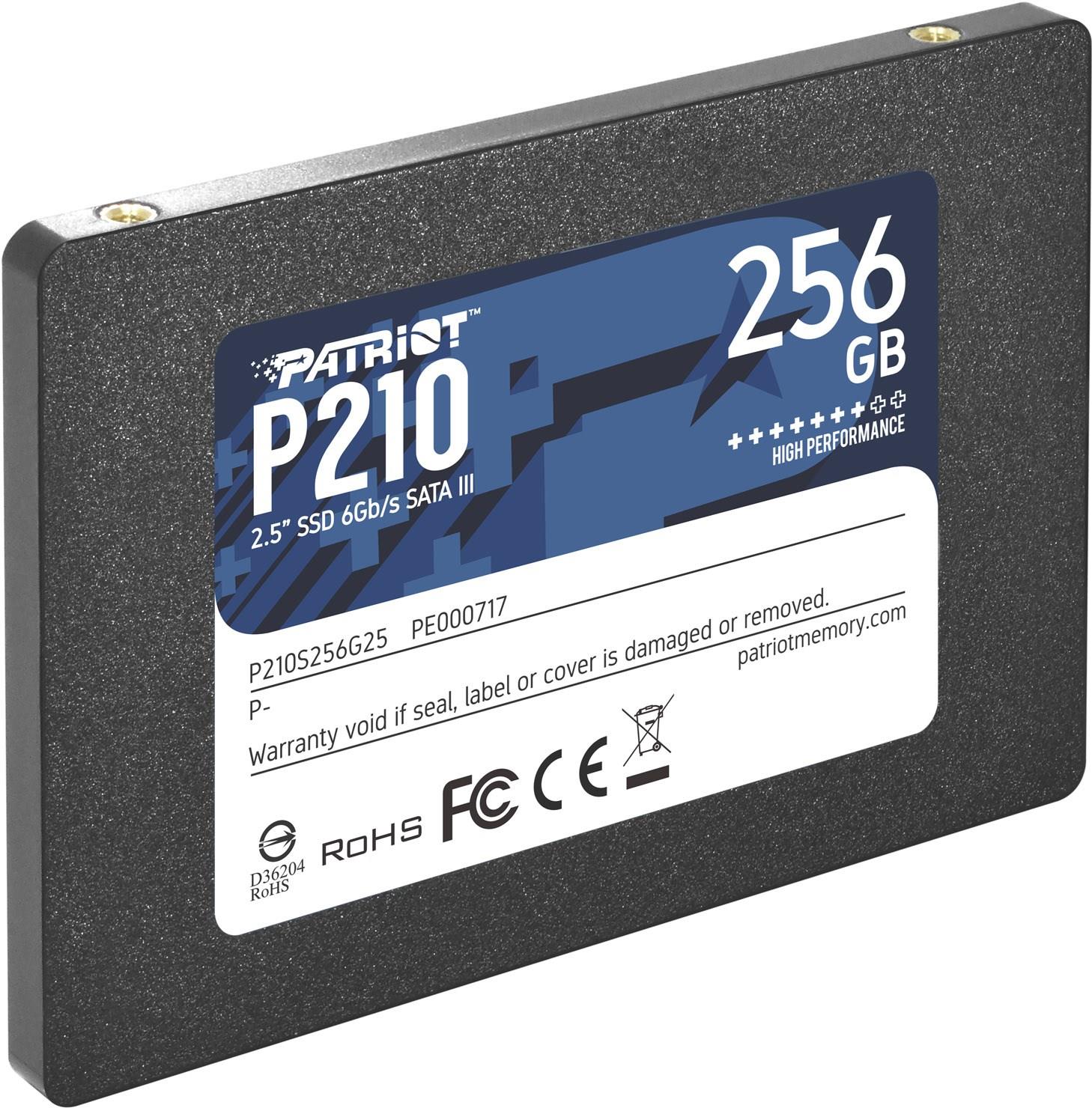 SSD PATRIOT P210 256GB Write speed 400 MBytes/sec Read speed 500 MBytes/sec 2,5 TBW 120 TB P210S256G25