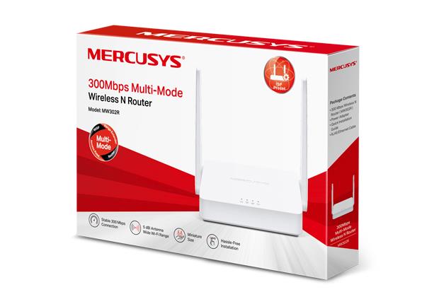 Wireless Router MERCUSYS Wi-Fi 4 (802.11n) Data speed 300 Mbit/s Ethernet WAN Yes WAN connection type RJ-45 Ethernet LAN Yes 3xLAN ports MW302R