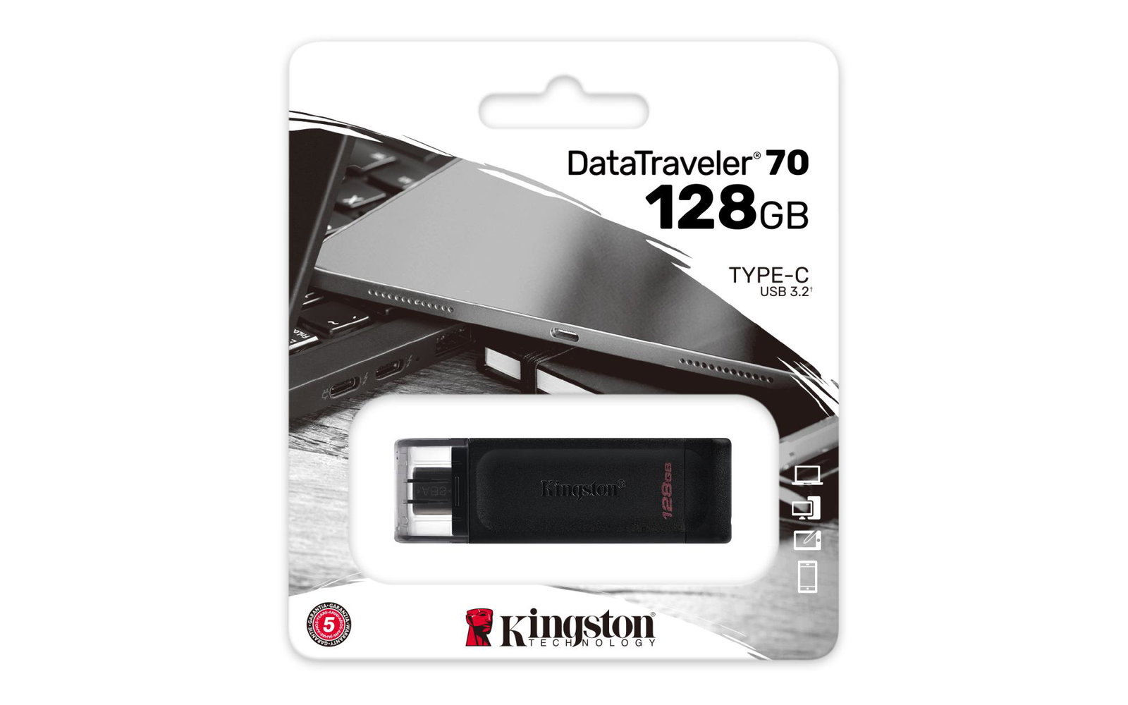 MEMORY DRIVE FLASH USB-C 128GB/DT70/128GB KINGSTON