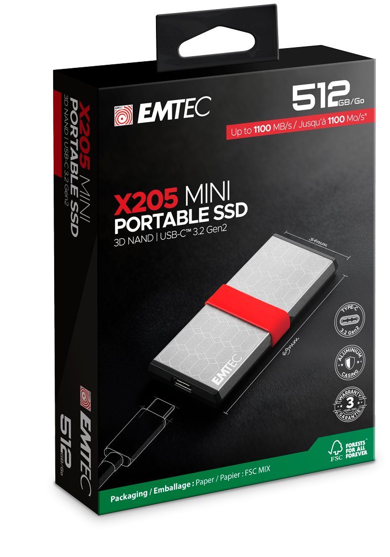 Emtec SSD 3D NAND/USB-C 3.2Gen2 X205 512GB Mini Portable SSD