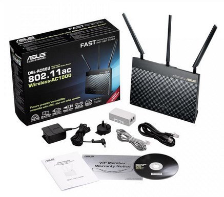 ASUS DSL-AC68U wireless router Gigabit Ethernet Dual-band (2.4 GHz 5 GHz) Black