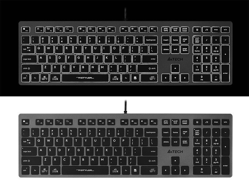 A4Tech FSTYLER FX60H (White Backlit) keyboard USB QWERTY Black, Grey