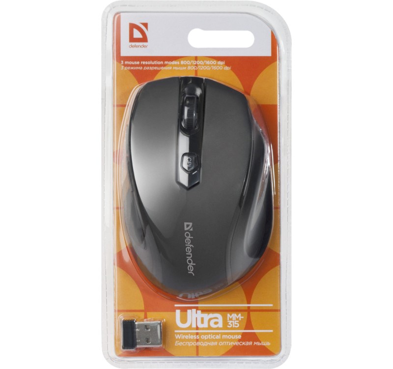 MOUSE DEFENDER ULTRA MM-315 RF BLACK OPTICAL 1600DPI 6P
