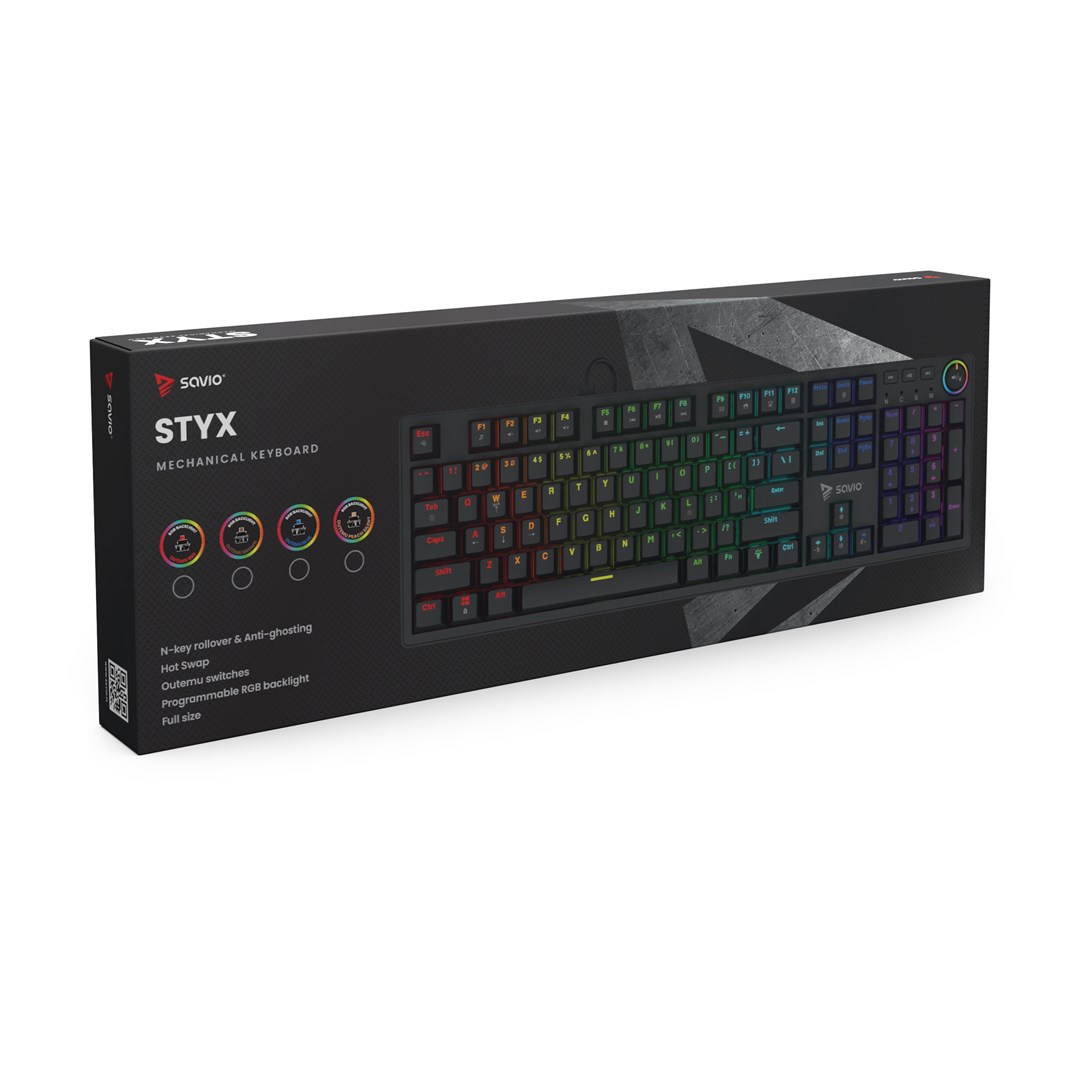 SAVIO STYX Mechanical Keyboard Outemu Brown, Hot Swap, RGB