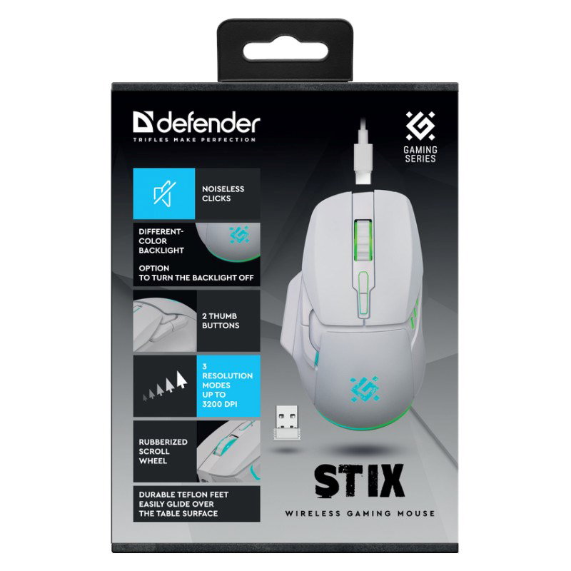 WIRELESS MOUSE DEFENDER STIX GM-009 RF WHITE 3200dpi 7P