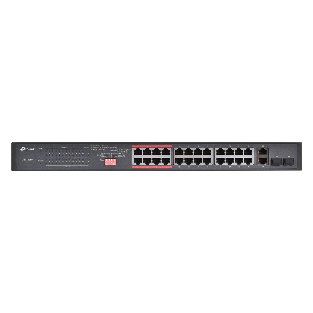TP-Link 24-Port 10/100Mbps + 2-Port Gigabit Unmanaged PoE+ Switch
