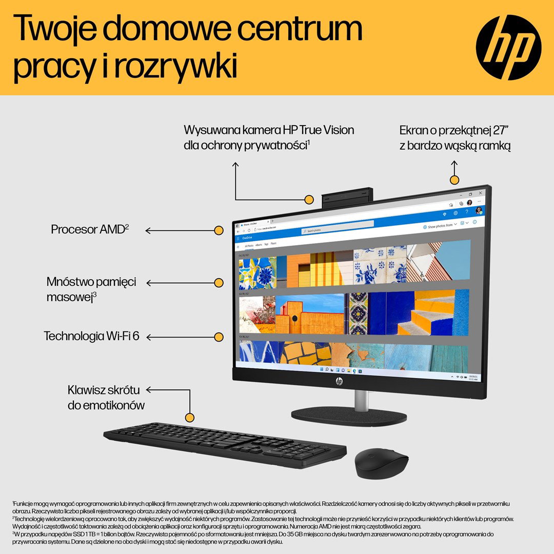 HP 27-cr0222nw AMD Ryzen 7 7730U 68.6 cm (27) 1920 x 1080 px All-in-One PC 16 GB DDR4-SDRAM 512 GB SSD Windows 11 Home Wi-Fi 6 (802.11ax) White