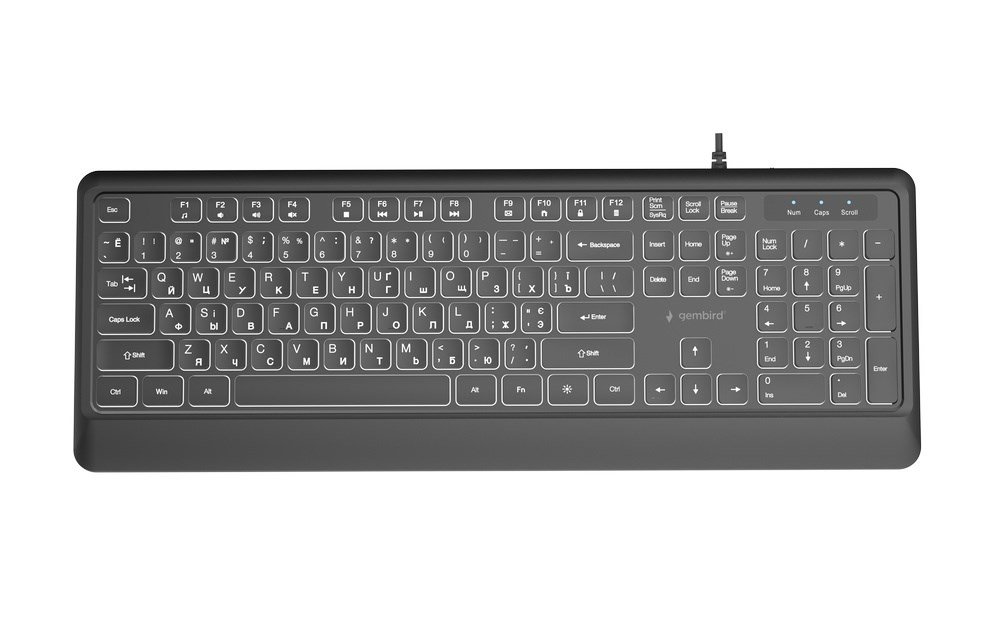 Gembird KB-UML-04-CYRL Slim wired backlight keyboard, black, Cyrillic layout