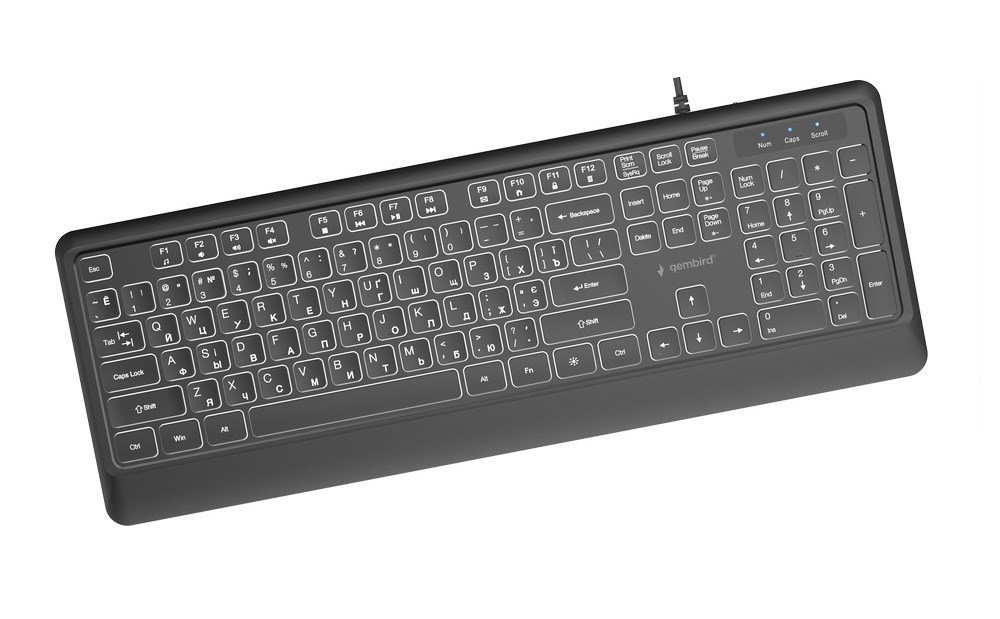 Gembird KB-UML-04-CYRL Slim wired backlight keyboard, black, Cyrillic layout