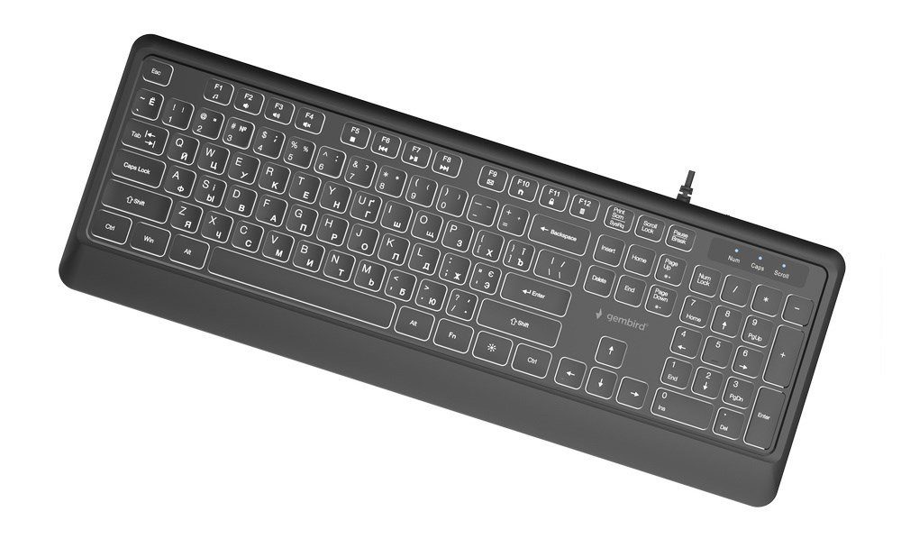 Gembird KB-UML-04-CYRL Slim wired backlight keyboard, black, Cyrillic layout