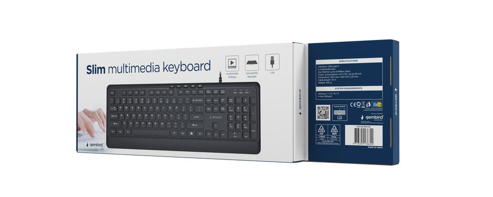 Gembird KB-MCH-05 Slim wired multimedia keyboard, black, US layout