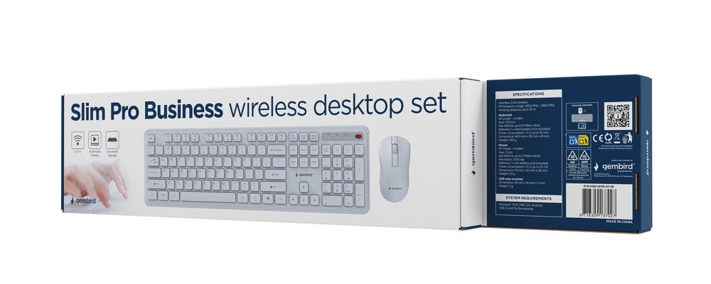 Gembird KBS-WPS-01 Slim Pro Business wireless desktop set, white, US layout