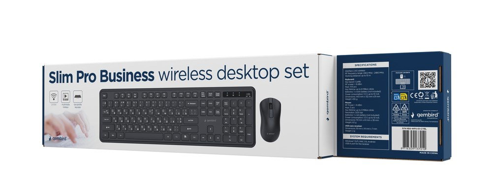 Gembird KBS-WPS-01-W Slim Pro Business wireless desktop set, black, RU layout