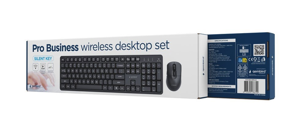 Gembird KBS-WMS-01 Silent key Pro Business wireless desktop set, black, US layout