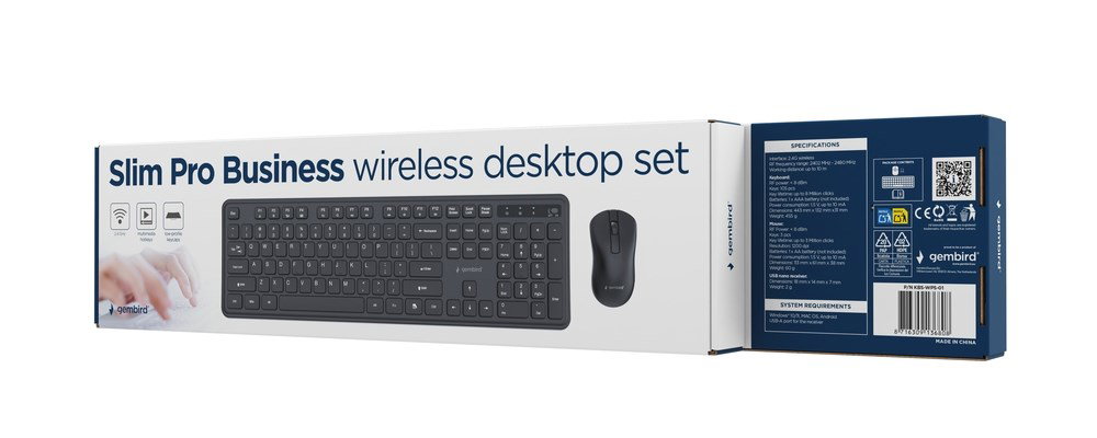 Gembird KBS-WPS-01 Slim Pro Business wireless desktop set, black, US layout