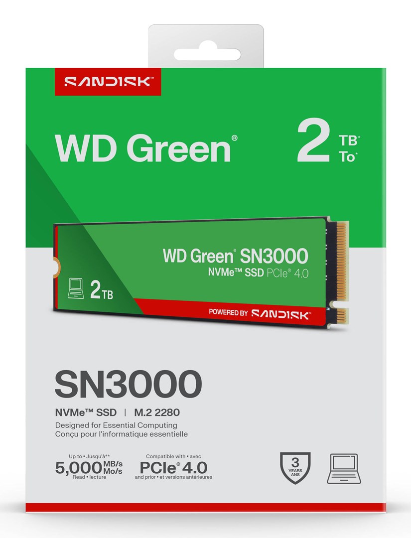 Western Digital Green WD SN3000 NVMe SSD POWERED BY SANDISK 2 TB