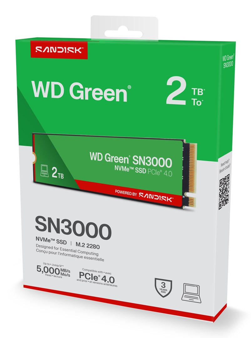 Western Digital Green WD SN3000 NVMe SSD POWERED BY SANDISK 2 TB