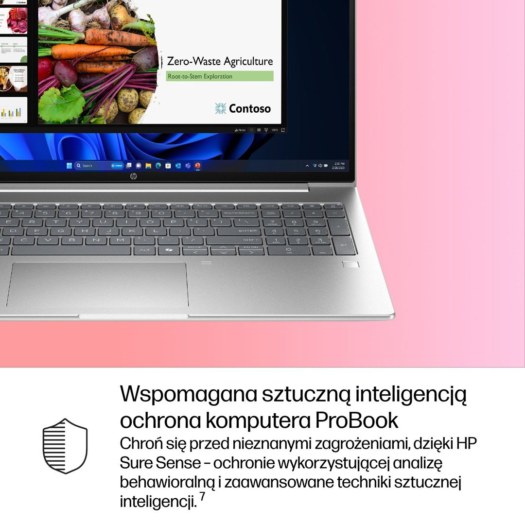 HP ProBook 4 G1i AI, Intel Core Ultra 7 255U laptop, 16 WUXGA, 16 GB DDR5-SDRAM, 512 GB SSD, Wi-Fi 6E (802.11ax), Windows 11 Pro, AI PC, silver