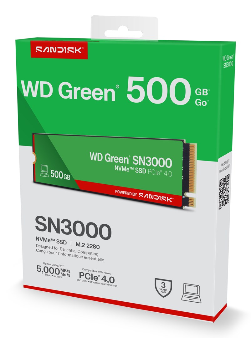 Western Digital Green WD SN3000 NVMe SSD POWERED BY SANDISK 500 GB