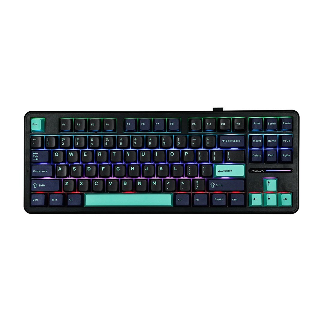 AULA Gasket F87 Pro Keyboard Black Cyan Blue GrayWoodV4 RGB