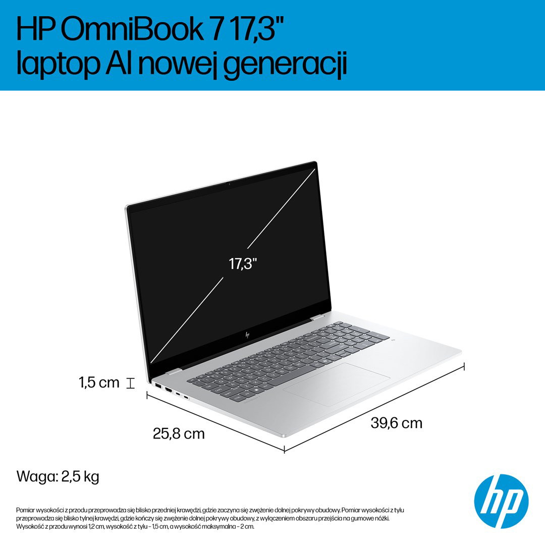 HP OmniBook 7 Next Gen AI 17-DC0073CL Copilot+ PC Intel Core Ultra 7 258V Laptop 43.9 cm (17.3) Full HD touchscreen 32 GB LPDDR5x-SDRAM 1 TB SSD NVIDIA GeForce RTX 4050 Wi-Fi 6E (802.11ax) Windows 11 Home Silver New Repack/Repacked
