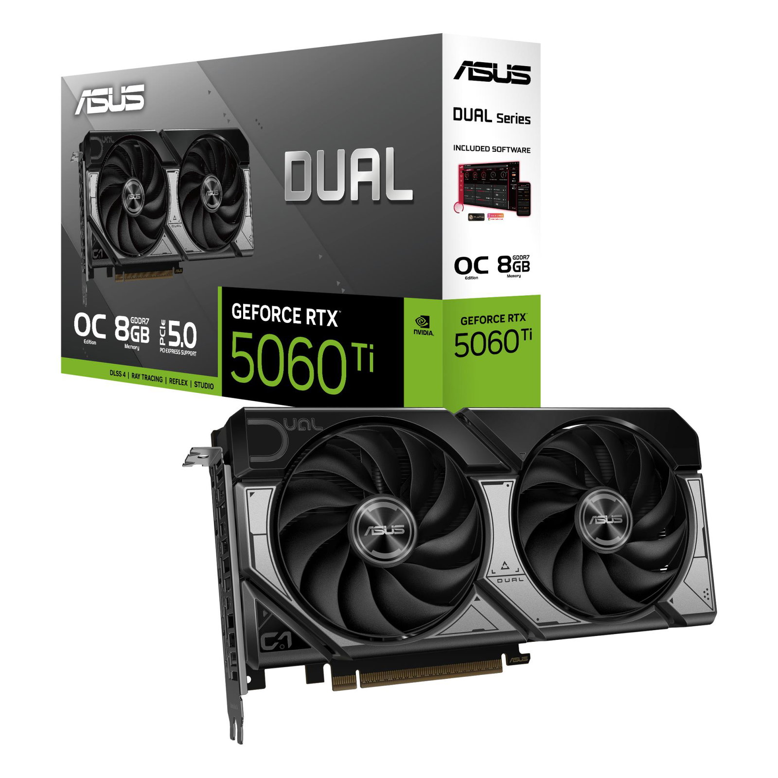 Graphics Card ASUS NVIDIA GeForce RTX 5060 Ti 8 GB GDDR7 128 bit PCIE 5.0 16x Dual Slot Fansink 1xHDMI 3xDisplayPort DUAL-RTX5060TI-O8G