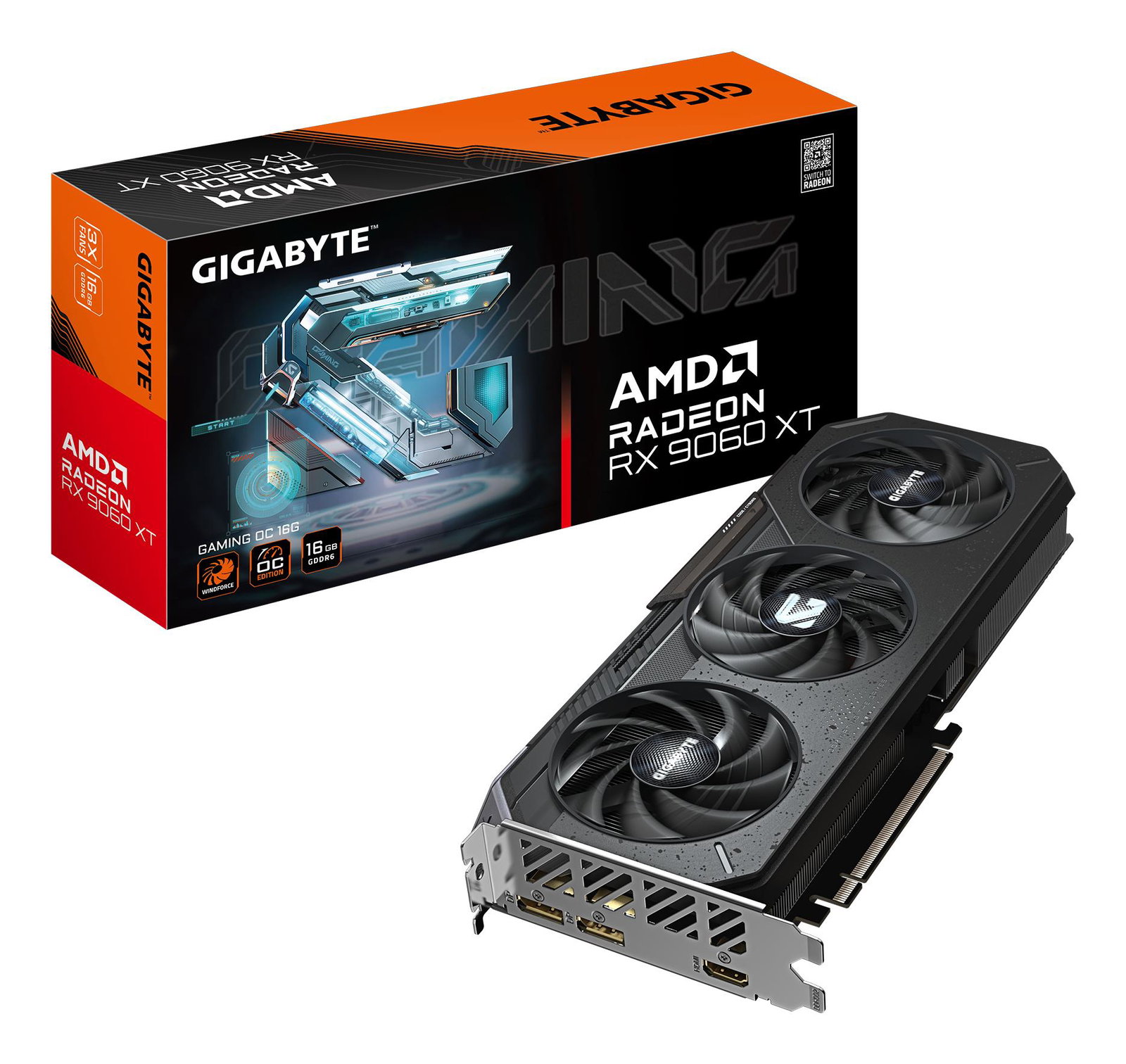 Graphics Card GIGABYTE AMD Radeon RX 9060 XT 16 GB GDDR6 128 bit PCIE 5.0 16x Triple slot Fansink GV-R9060XTGAMINGOC-16GD