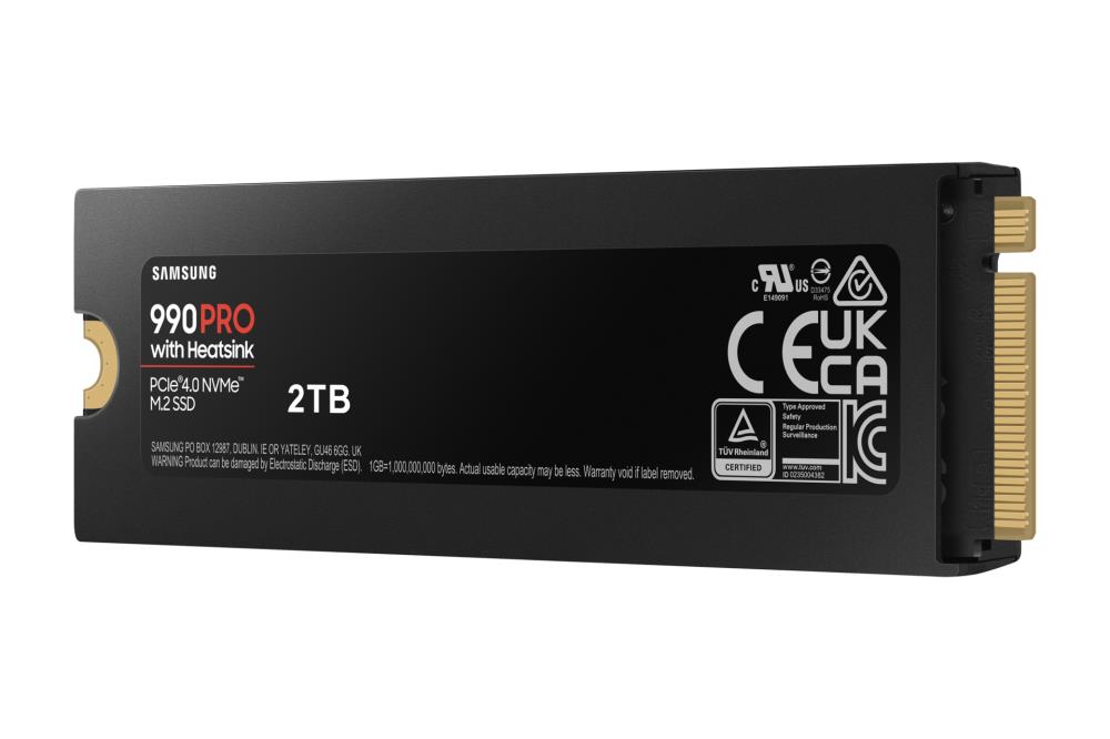 SSD SAMSUNG 990 PRO with Heatsink 2TB M.2 PCIE NVMe MLC Write speed 6900 MBytes/sec Read speed 7450 MBytes/sec 2.3mm TBW 1200 TB MTBF 1500000 hours MZ-V9P2T0GW
