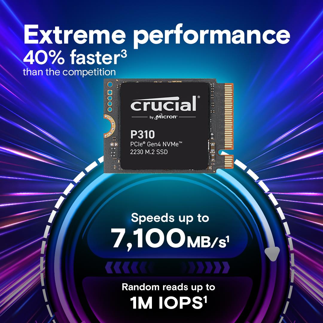 SSD CRUCIAL 440xTBW rating Read speed 7100 MB/s Write speed 6000 MB/s NVMe Yes PCI Express 4.0 M.2 2000 GB P310 CT2000P310SSD2