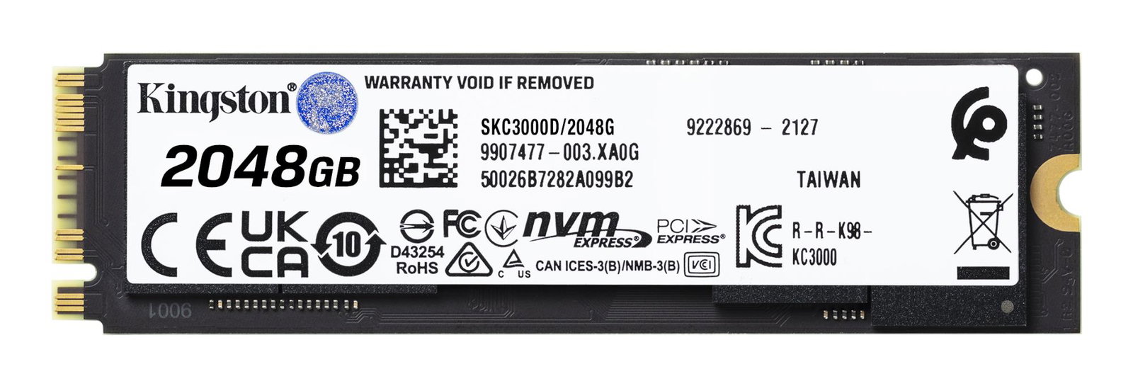 SSD KINGSTON KC3000 2TB M.2 NVMe 3D TLC Write speed 7000 MBytes/sec Read speed 7000 MBytes/sec MTBF 1800000 hours SKC3000D/2048G