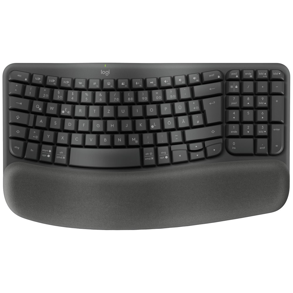 Logitech Wireless Ergonomic German Keyboard with Padded Palmrest Black