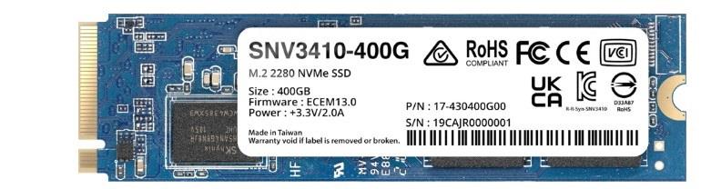 SSD SYNOLOGY SNV3400 400GB M.2 PCIE NVMe Write speed 750 MBytes/sec Read speed 3000 MBytes/sec TBW 491 TB MTBF 1800000 hours SNV3410-400G